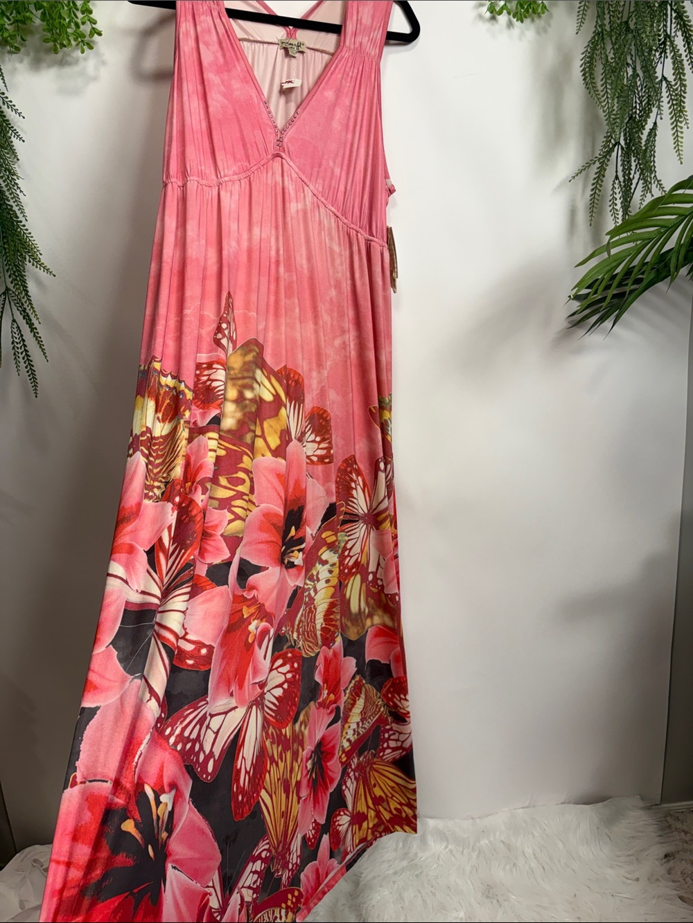 ONE WORLD Pink Floral & Butterfly Maxi Dress